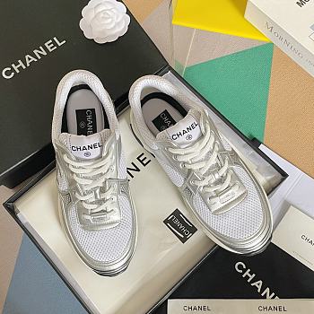 Chanel Sneaker Fabric & Laminated White & Silver