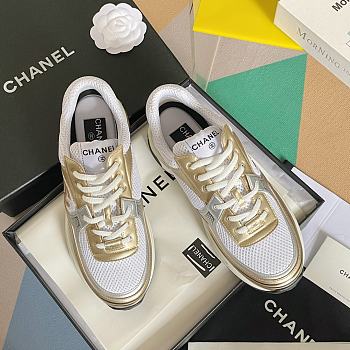 Chanel Sneaker Fabric & Laminated White & Gold
