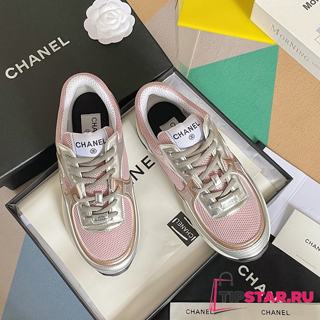 Chanel Sneaker Fabric & Laminated White & Pink - 1