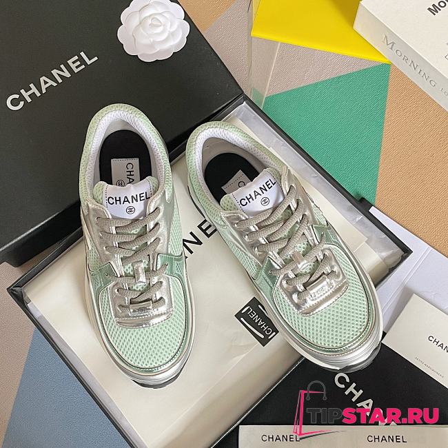 Chanel Sneaker Fabric & Laminated White & Green - 1