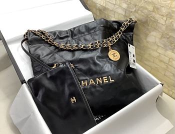 Chanel Oil Wax Leather Bag Black Size 35x37x6 cm