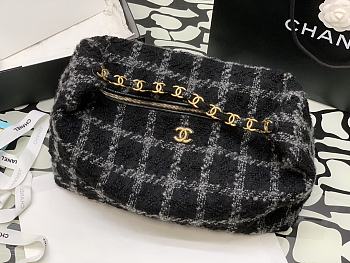Chanel Wool Tweed Hobo Bag Black Gray Size 50x33x24 cm