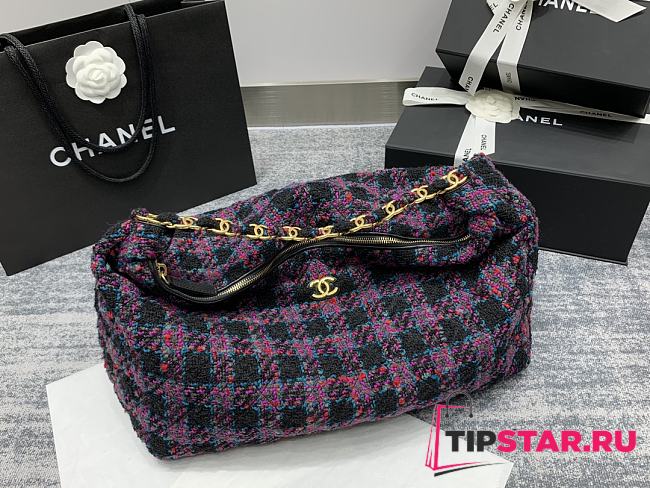 Chanel Wool Tweed Hobo Bag Black Purple Size 50x33x24 cm - 1