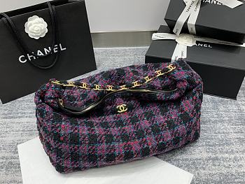Chanel Wool Tweed Hobo Bag Black Purple Size 50x33x24 cm