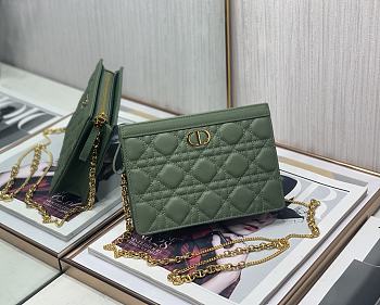 Dior Caro Chain Clutch Bag Green Size 19x14x3 cm