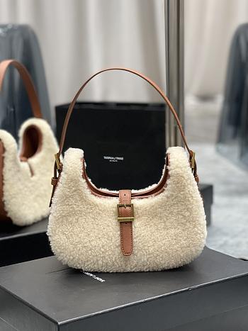 YSL Hobo Bag Lamb Wool With Leather Size 24.5×18×7 cm
