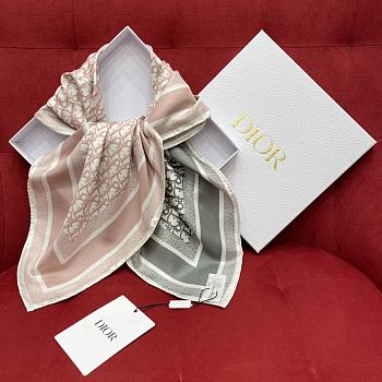 Dior Oblique Diortwin 90 Square Scarf Rose Des Vents and Gray Silk Twill