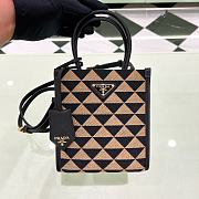 Prada Embroidered Triangle Plaid Tote Bag Size 19x6x17 cm - 1