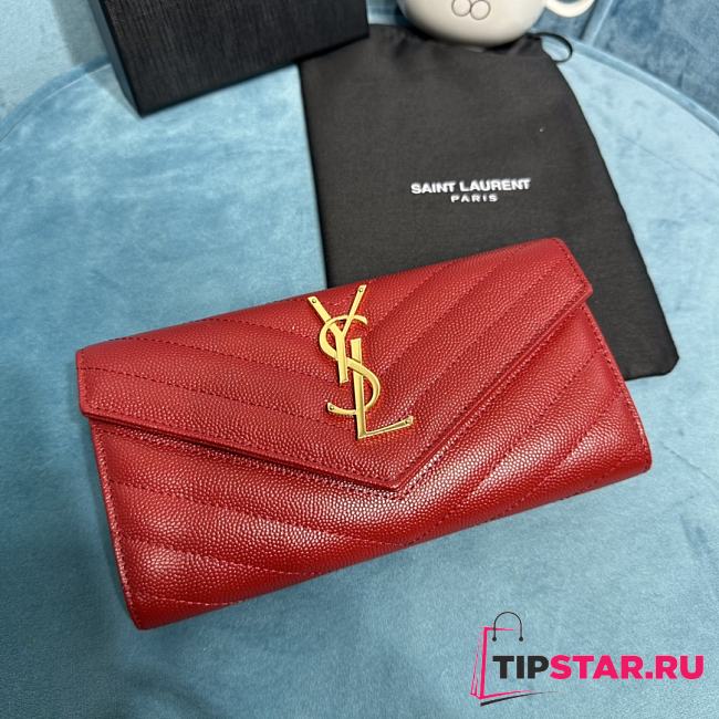 YSL Envelope Snap Long Wallet Red Size 19x11 cm - 1