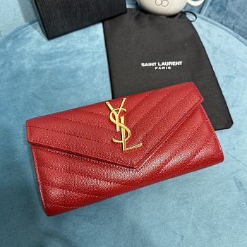 YSL Envelope Snap Long Wallet Red Size 19x11 cm