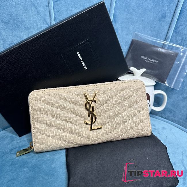YSL Zipper Long Wallet White Size 19x10 cm - 1
