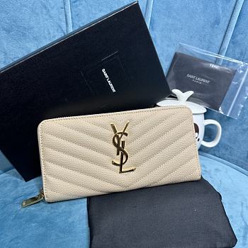 YSL Zipper Long Wallet White Size 19x10 cm