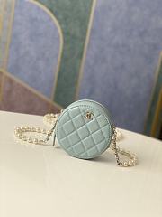 Chanel Round Clutch With Pearl Chain Light Blue Size 12x12x4.5 cm - 1