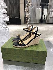 Gucci Leather Espadrille Wedge Sandals Black - 1