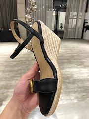 Gucci Leather Espadrille Wedge Sandals Black - 2