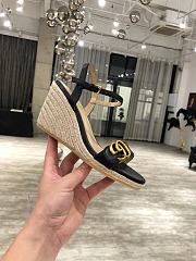 Gucci Leather Espadrille Wedge Sandals Black - 3