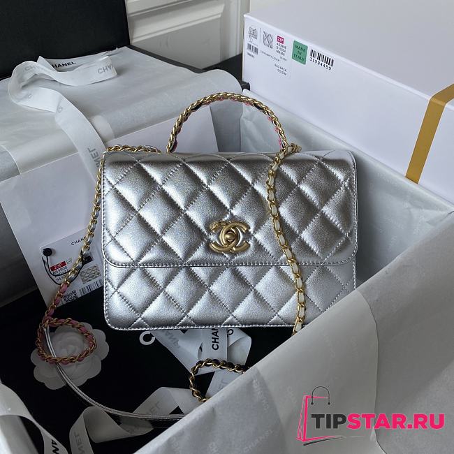 Chanel Classic Bag Silver Lambskin Size 22x16x9 cm - 1