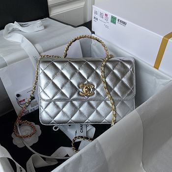 Chanel Classic Bag Silver Lambskin Size 22x16x9 cm