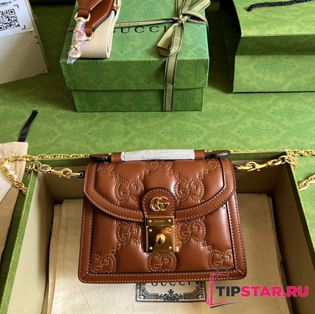 Gucci GG Matelassé Leather Small Handbag Brown Size 18x13x6.5 cm - 1