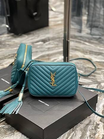 YSL Camera Bag Turquoise Green Gold Buckle Size 23x16x6cm