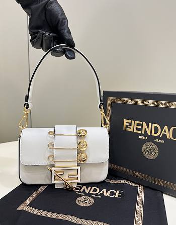 Fendi X Varsace Small Baguette Underarm Bag Metal Pins White Size 20x13x5 cm