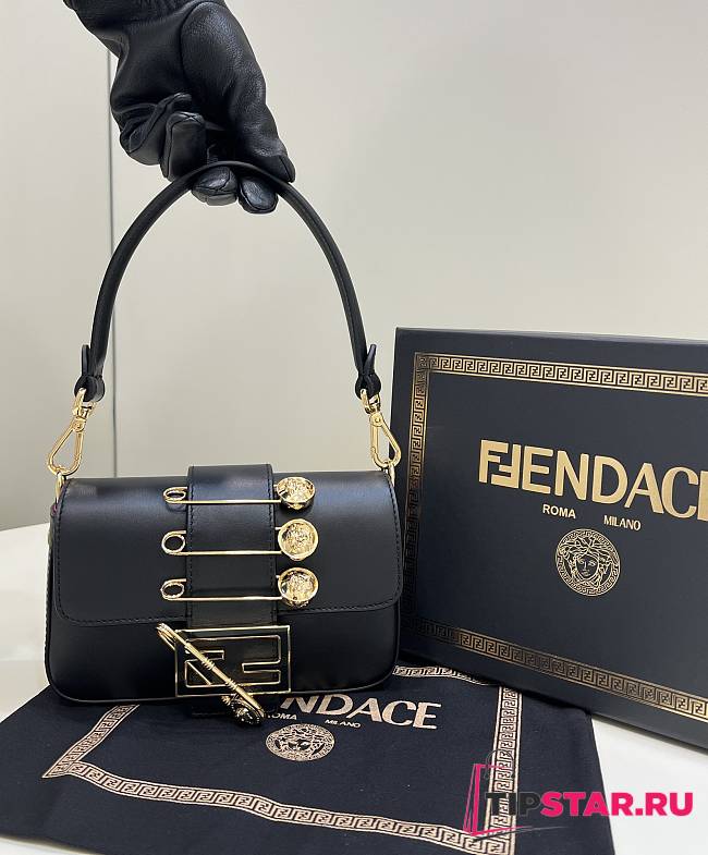 Fendi X Varsace Small Baguette Underarm Bag Metal Pins Black Size 20x13x5 cm - 1