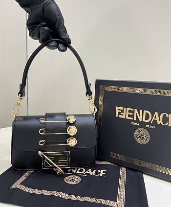 Fendi X Varsace Small Baguette Underarm Bag Metal Pins Black Size 20x13x5 cm