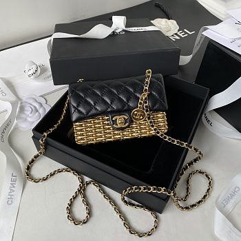 Chanel Small Evening Bag Lambskin Black & Gold Size 8.5×12.5×4 cm