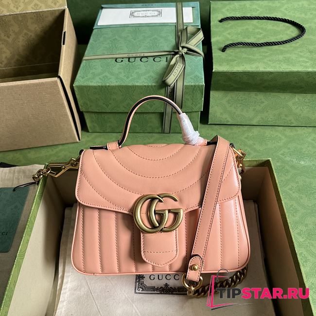 Gucci GG Marmont Peach Matelassé Mini Top Handle Bag Size 21x15.5x8 cm - 1