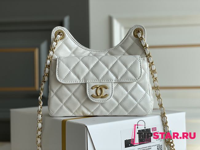 Chanel Small Hobo Bag Shiny White Size 17×19×6 cm - 1