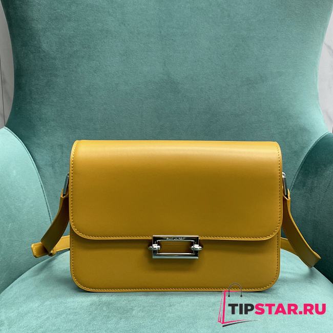 YSL Fermoir Flap Satchel Bag Leather Yellow Size 24x7x17 cm - 1