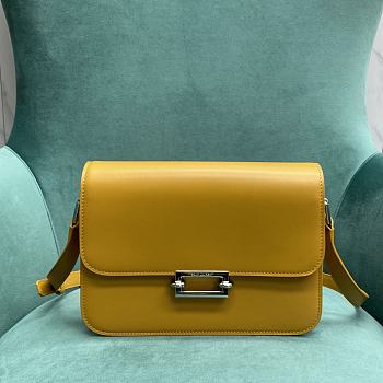 YSL Fermoir Flap Satchel Bag Leather Yellow Size 24x7x17 cm