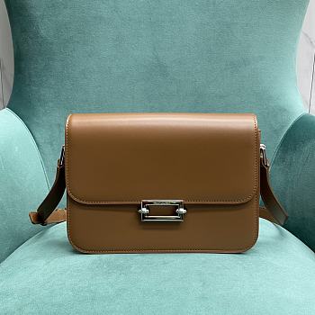 YSL Fermoir Flap Satchel Bag Leather Brown Size 24x7x17 cm