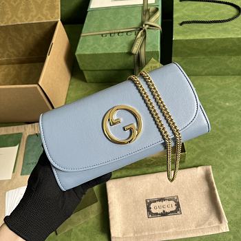 Gucci Blondie Continental Chain Wallet Blue Size 21x10.5 cm