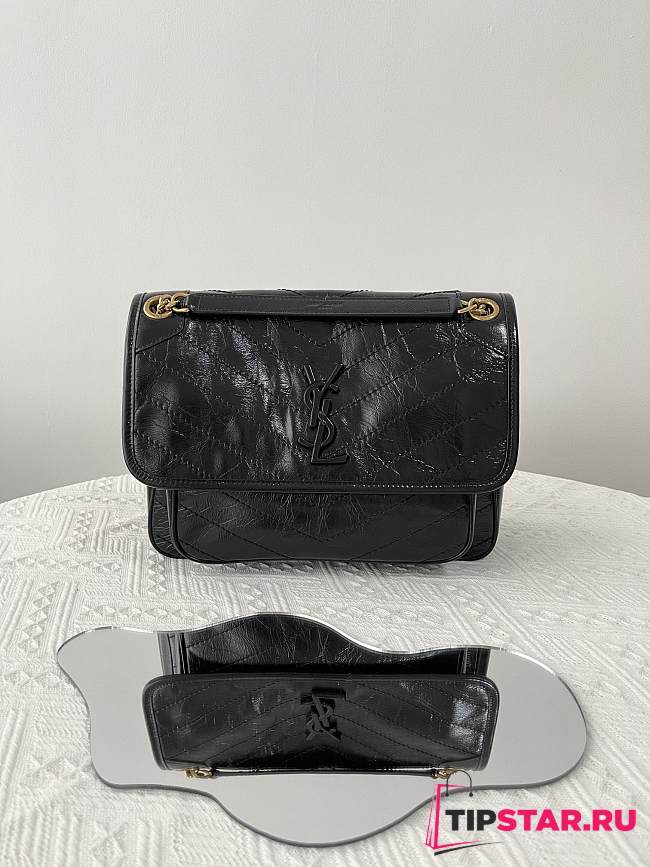 YSL Niki Medium Chain Bag In Crinkled Vintage Leather Noir Size 28x20x8,5 cm - 1