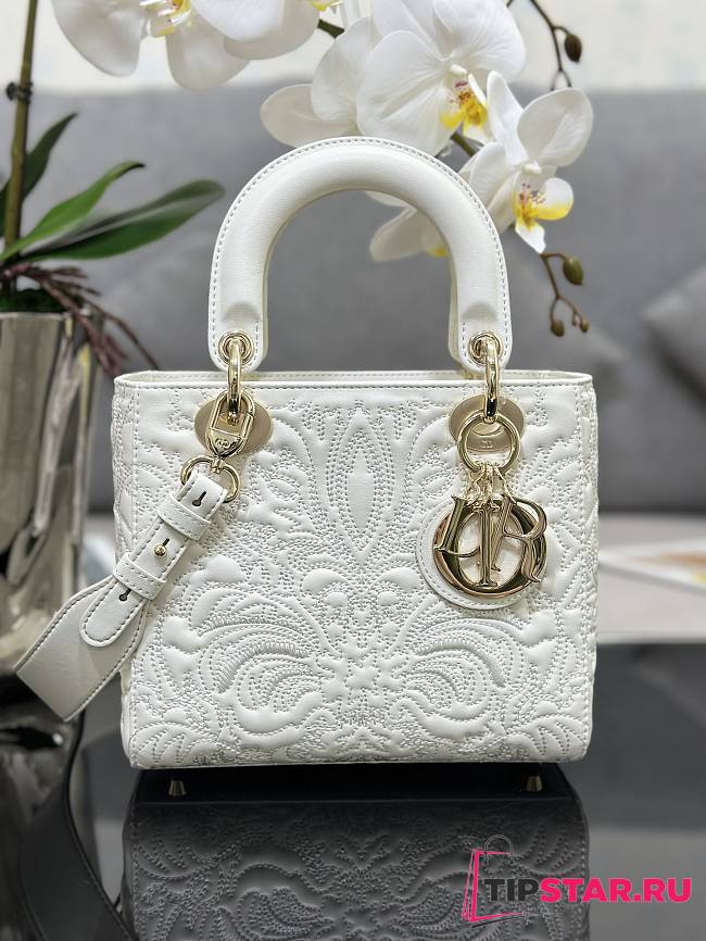 Small Lady Dior My ABCDIOR Bag Latte Quilted-Effect Lambskin with Ornamental Motif Size 20x17x8 cm - 1