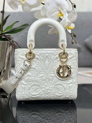 Small Lady Dior My ABCDIOR Bag Latte Quilted-Effect Lambskin with Ornamental Motif Size 20x17x8 cm