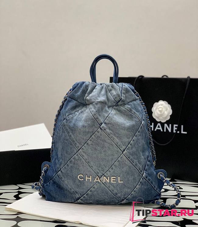 Chanel 22 Handbag Washed Denim AS3261 Size 39×42×8 cm - 1