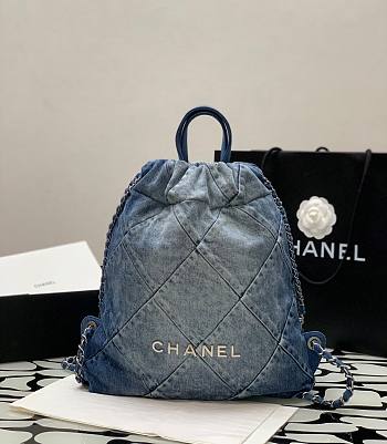 Chanel 22 Handbag Washed Denim AS3261 Size 39×42×8 cm