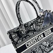 Medium Dior Book Tote Black and White Plan de Paris Embroidery Size 36x27.5x16.5 cm - 3