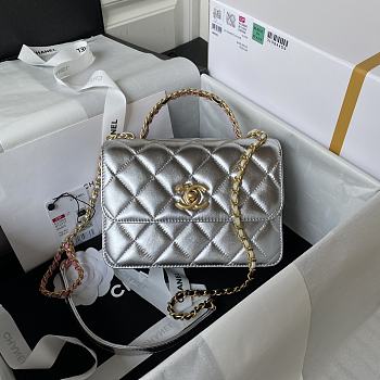 Chanel Mini Flap Bag With Top Handle Silver Size 14 × 20 × 7.5 cm