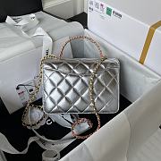 Chanel Mini Flap Bag With Top Handle Silver Size 14 × 20 × 7.5 cm - 3