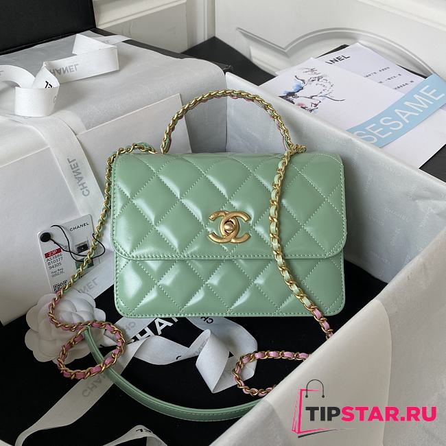 Chanel Mini Flap Bag With Top Handle Light Green Size 14 × 20 × 7.5 cm - 1
