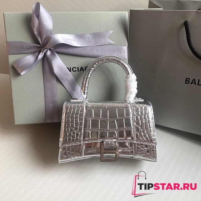 Balenciaga Hourglass XS Handbag Rhinestones In Silver Size 19x8x13 cm - 1
