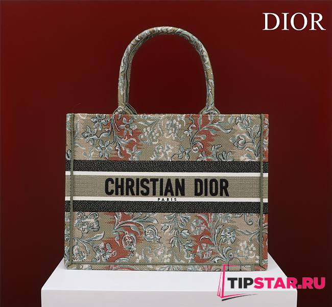 Medium Dior Book Tote Metallic Green Dior Brocart Embroidery Size 36x27.5x16.5 cm - 1