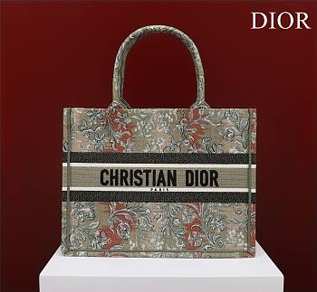 Medium Dior Book Tote Metallic Green Dior Brocart Embroidery Size 36x27.5x16.5 cm