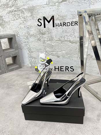 YSL Blade Slingback Pumps In Mirrored Leather Heels