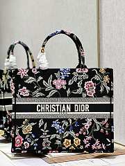 Large Dior Book Tote Black Multicolor Dior Petites Fleurs Embroidery Size 42x35x18.5 cm - 1