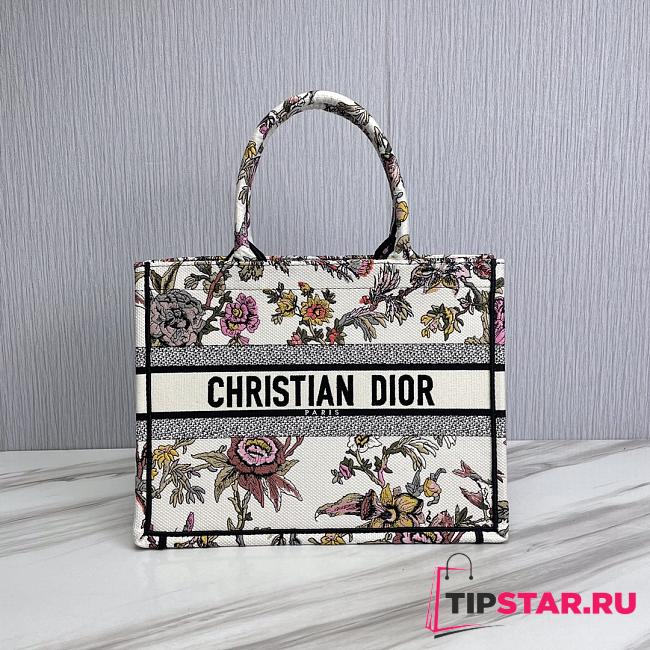 Medium Dior Book Tote White Multicolor Dior Jardin Botanique Embroidery Size 36x27.5x16.5 cm - 1