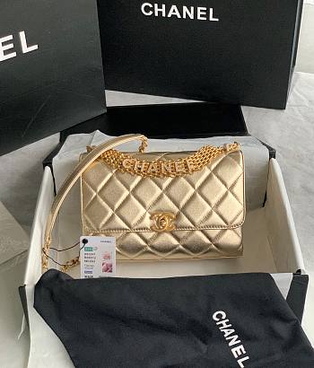 Chanel Small Flap Bag Gold Leather AS3241 Size 15x23x7 cm